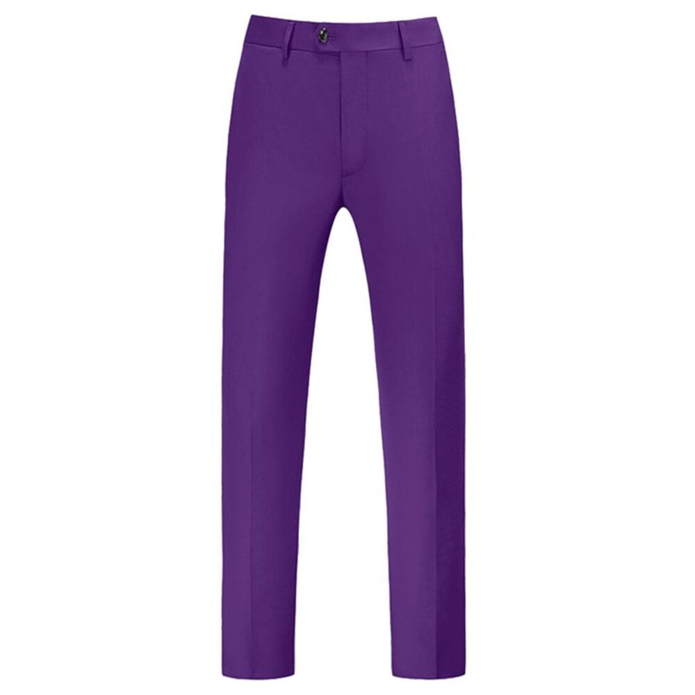 Purple Dress Pants Slim Fit Flat Front Chino Business Wedding Suit Pants